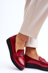 Women's Low Wedge Leather Loafers Red Synthia