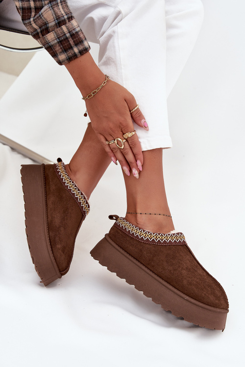 Snow boots slippers with platform with embroidery Brown Tamilda