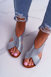 Laura Messi Silver 1960 Women's Flat Leather Sandals.