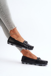 Women's Black Leather Moccasins with Ornament S.Barski LR339