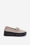 Women's Leather Platform Moccasins with Decoration S.Barski LR750 Beige