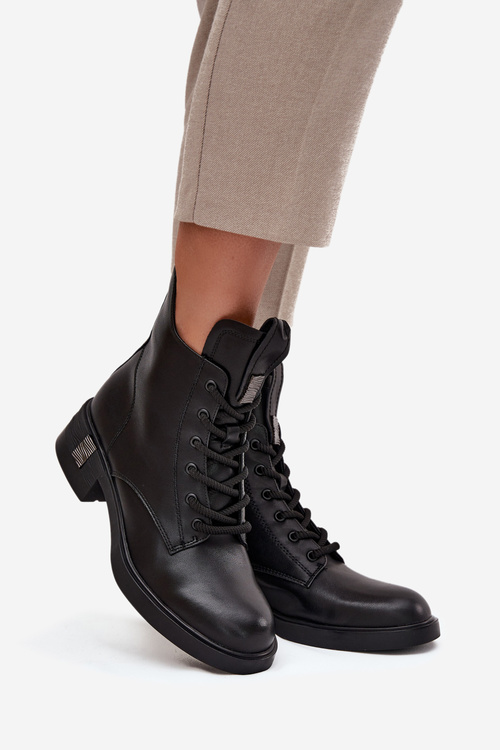 Damskie Botki Ocieplane Skóra Naturalna Niski Obcas Czarne Vinceza 66818