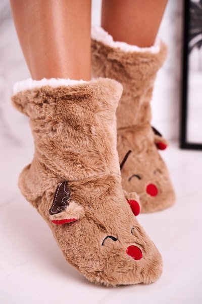 Christmas Insulated Slippers With Reindeer Béžové Rudolph