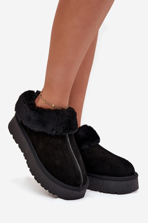 Leather Suede Snow Boots Women's With Fur Black Mivelle