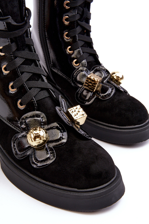 Botki Modne Damskie Suwak Ozdoby Czarne D&A MR870-76