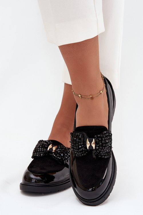 Lacquered Women's Moccasins With Bow S.Barski HY51-319 Black