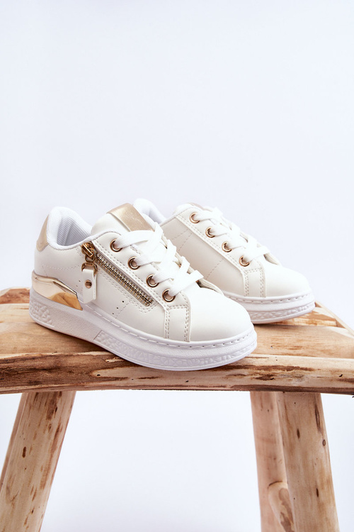 Children's Sport Shoes With Decorative Zipper White-Gold Rocco