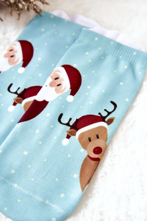 Socks Santa Claus and Reindeer Blue