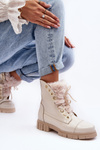 Leather Women's Boots With Faux Fur Light Beige Lewski 3296