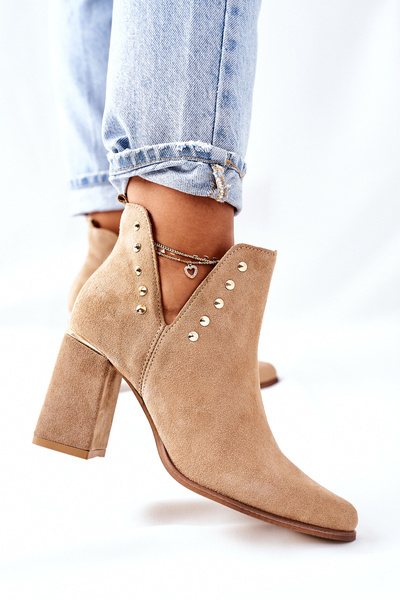 Women's Suede Boots With Cut outs Lewski Beige Sand 3075