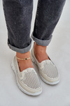 Lightweight Leather Perforated Loafers Women's Platform Beige Tanelora