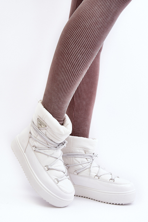 Śniegowce Na Platformie Wiązane Białe Fleure NB606