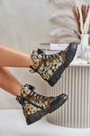 Leather Flat Lace-Up Ankle Boots Maciejka 06158-25 Gold