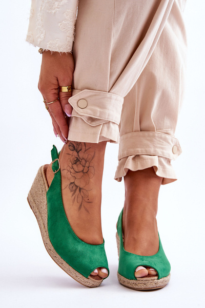 Suede Wedge Sandals Green Elsie