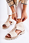 Women's Leather Sandals With Zipper Nicole 2748 Beige