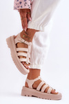 Leather Sandals With Stripes Beige Colet