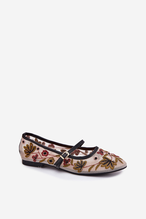 Ballet Flats With Embroidery And Strap Black Lilindraen