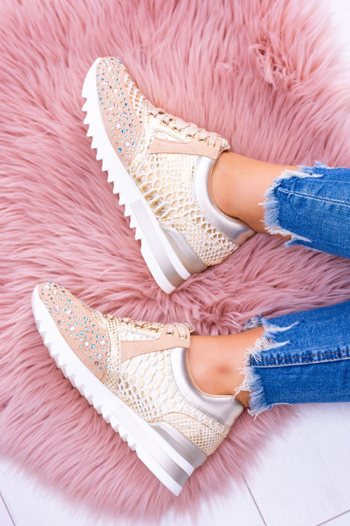 Gold Women's Sports Shoes with Sequins Lu Boo Infinitiale