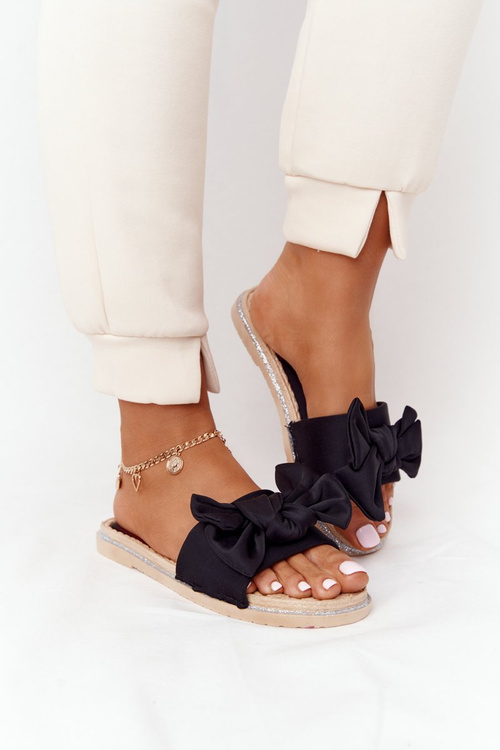 Rubber Slippers With A Bow Black Andrea