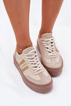 Ladies Leather Sneakers On Platform Zazoo N1234 Beige