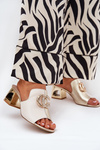 Elegant Leather Heels Beige-Gold Laura Messi 2875