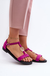 Women's Flat Sandals with Gold Embellishment Vinceza 17321 Fuchsia
