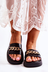 Fashionable Slippers With Chain Black Megosa