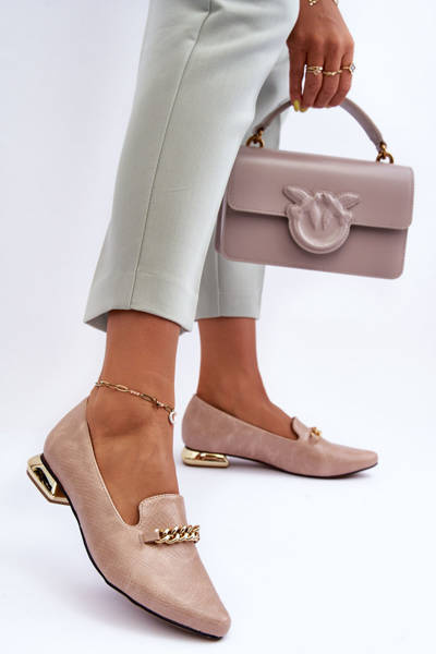 Leather Ballet Flats with Chain Beige Lanez