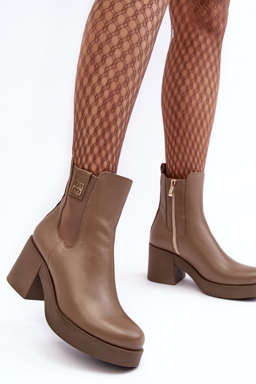 Leather Women's Boots on Heel Lemar Brown Kodra