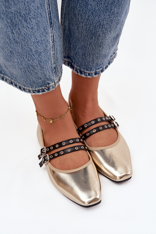 Women's Ballerinas With Golden Straps Deliora