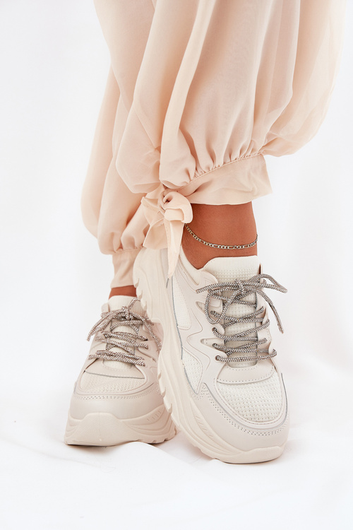 Sneakersy Z Ozdobnym Sznurowaniem Na Platformie Beżowe Evalianne