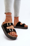 Women's Platform Sandals with Buckles Black