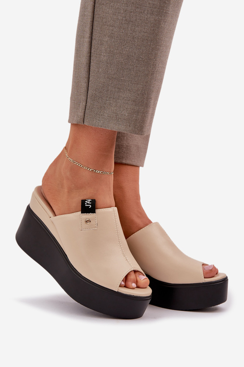 Platform And Wedge Sandals Eco Leather Beige Eridoria