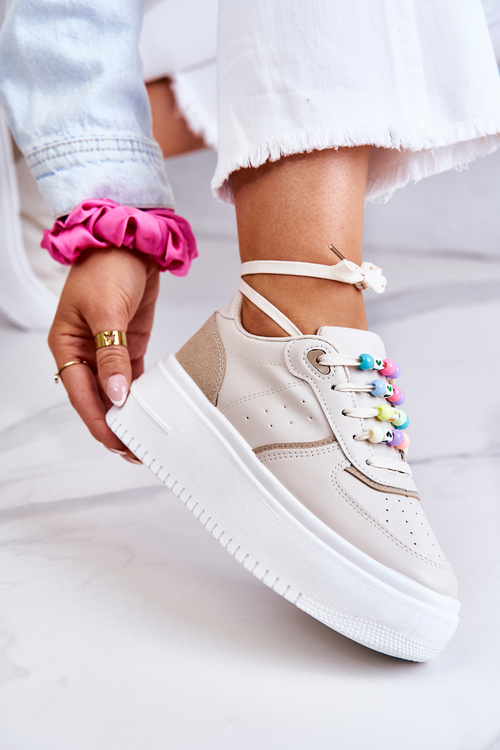 Buty Sportowe Sneakersy Damskie Wiązane Beżowe Manila