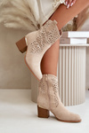 Beige Sevana Zip-Up Cutout Boots in Faux Suede