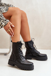 Warm ankle boots workers women's with badges black Avorira