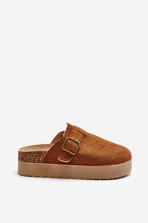 Klapki Chodaki Damskie Platforma Klamra Camel Jorffia