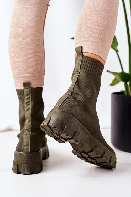Elastic Fabric Boots On The Platform Green Inspiration