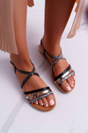 Women's Flat Sandals Snake Skin Black Dahira