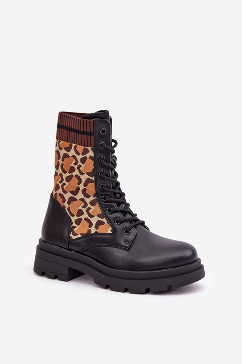 Women's Worker Ankle Boots With Sock In Leopard Black Penthis