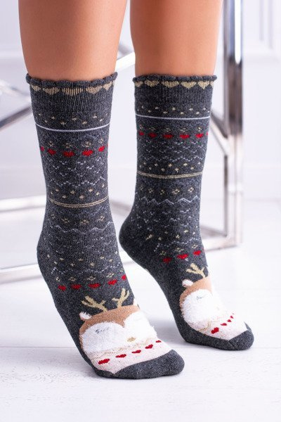 Women's Christmas Socks Non-Slip Grey With Reindeer