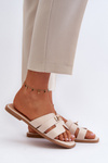 Women's Flat Sandals with Beige Decoration Kavinia