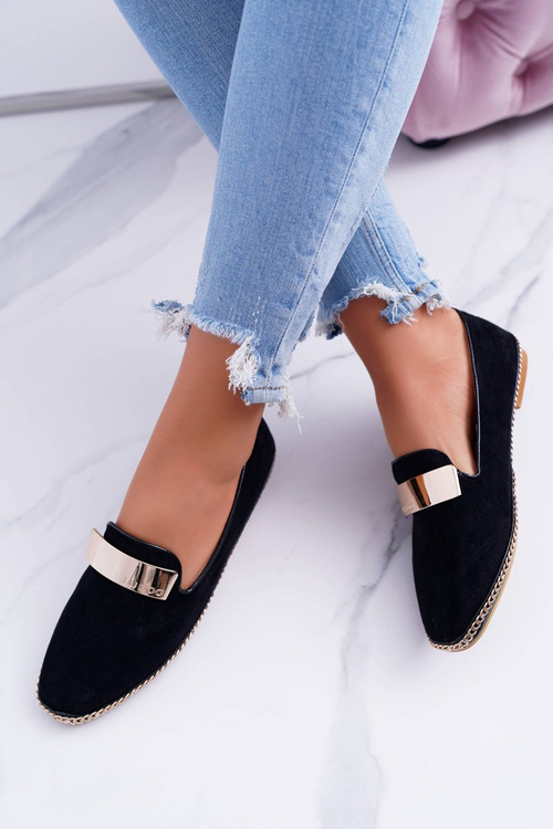 Women's Lu Boo Black Gold Chain Panama Moccasins