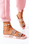 Rubber Slippers With Cubic Zirconia Pink Miss You