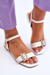 Flat Sandals With Golden Heels White Mindley