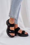 Fabric Lightweight Platform Sandals Black Deniffia