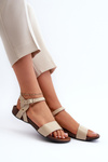Zazoo 40027 Flat Women's Leather Sandals Beige