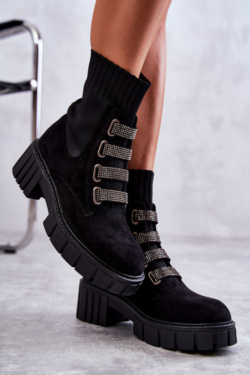 Suede Slip-On Socks Boots Black Hope 