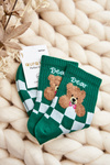 Women's Patterned Socks with Bear Green