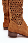 Suede Boots with Cutout Pattern Camel Pointe